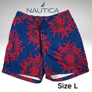 Nautica Men’s Blue & Red Floral Swim Trunks Size Large